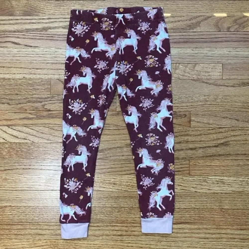 Member's Mark Girls Unicorn Floral Pajama Pants 3T Maroon Cotton Bottoms Only
